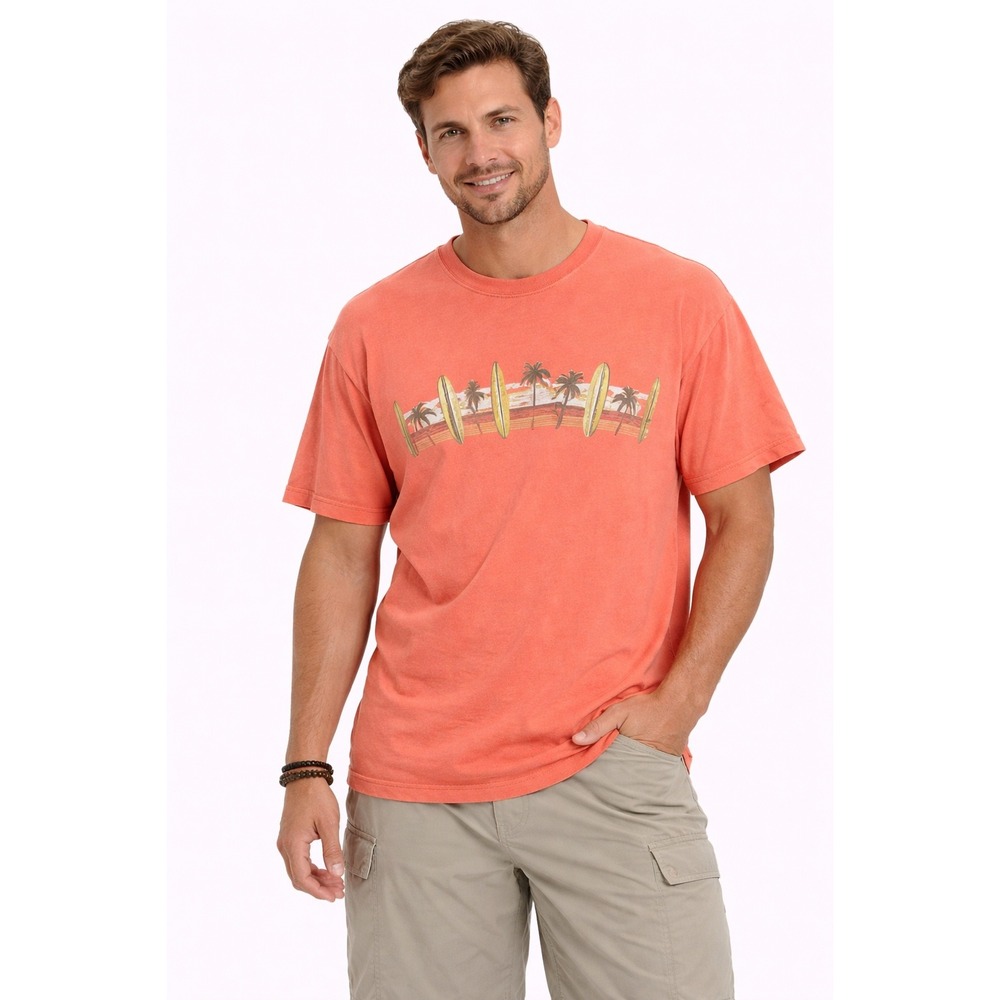 Newport Blue Graphic T-Shirt Mens XL Coral Surfboard Palm Tree Beach Surf